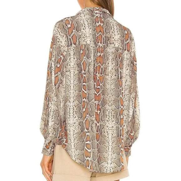 Smythe 100% Polyester Poet Blouse Top Size S/P Brown Desert Snake Button Down - Picture 3 of 9
